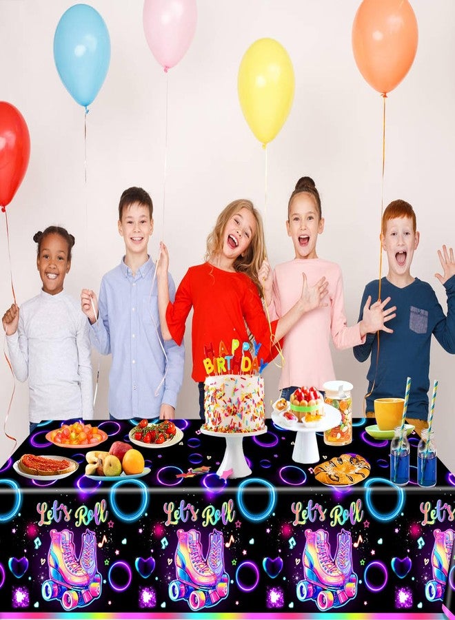 LINHAXM 3 Pack Roller Skating Tablecloths, Roller Skating Party Decorations, Let’s Roll Tablecloth for Roller Skate Birthday Party Decorations, 54 x 108 Inch - Image 4